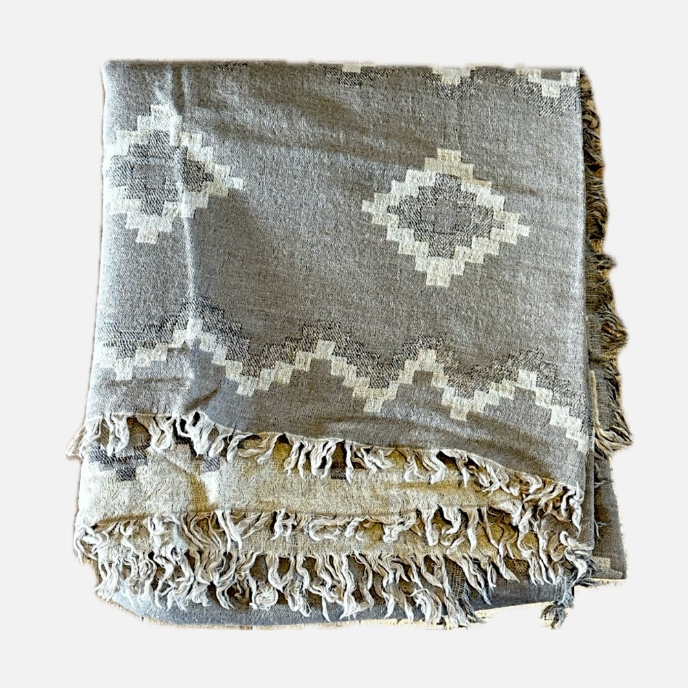 Wilfred Wool Reversible Blanket Scarf fringed original Diamond Mosaic artwork